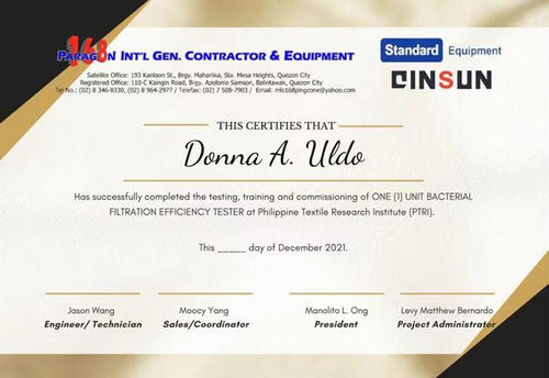 Training Certificate: Philippine Textile Research Institute (PTRI)